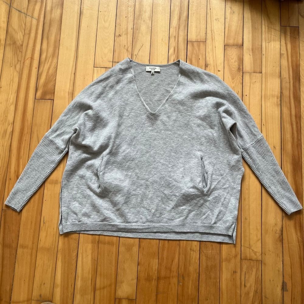 Babaton Aritzia Heather Grey Wool Linen Blend Oversized V-Neck Sweater XXS/XS